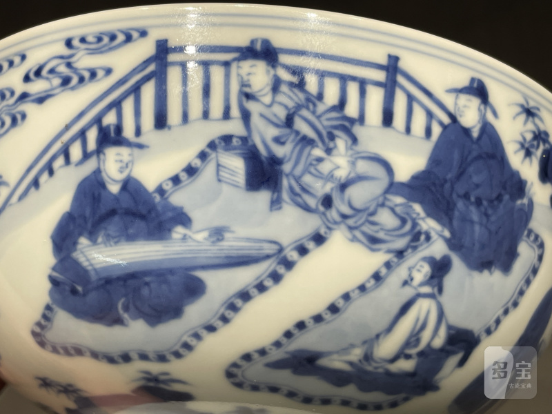 清雍正 青花十八学士墩式碗 - 图9